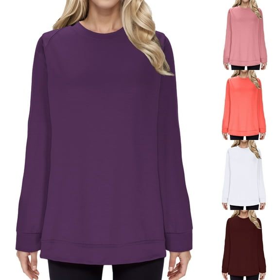 Antinious Womens Plus Size Sweatshirts Solid Casual Long Sleeve Crew Neck Pullover Oversized Tshirts,Sweatshirt for Women,Going Out Tops for Women,Purple,S