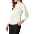 thumbnail image 4 of INSPIRE CHIC Women's Ruffle Neck Bubble Sleeve Elastic Cuff Button Office Blouse M White, 4 of 7