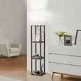 thumbnail image 2 of OUTON  Floor Lamp with Shelves, 3 Color Temperature with Linenshade, Dimmable with Remote & Pull Chain Switch Control for Living Room, Bedroom, Walnut, 2 of 11