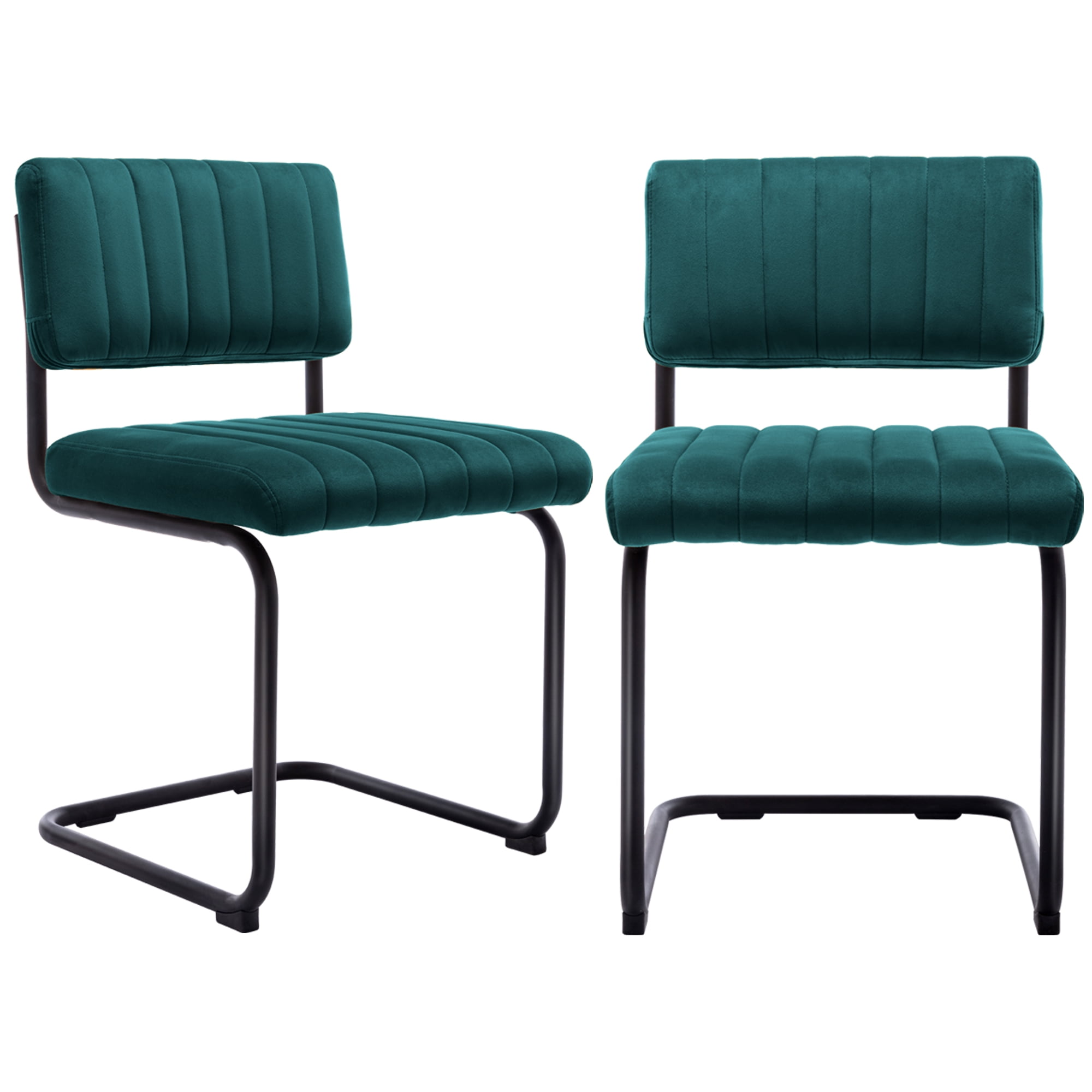 Zesthouse Mid Century Modern Dining Chairs Set of 2, Velvet Upholstered Dining Room Chairs with Metal Legs, Tufted Channel Kitchen Chairs for Dining Living Room, Teal
