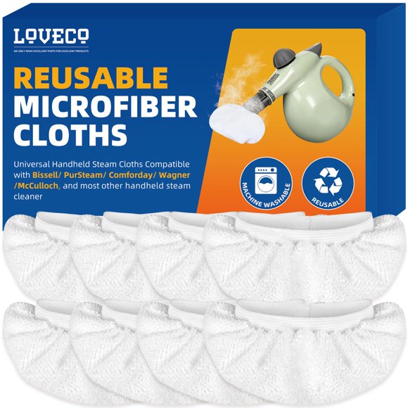 Paños de microfibra LOVECO, paquete de 8, reutilizables para limpiador a vapor