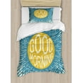 thumbnail image 1 of Saying Duvet Cover Set Twin Size, Inspirational Morning Saying on Sun with Dashed Lines Background, Decorative 2 Piece Bedding Set with 1 Pillow Sham, Earth Yellow Blue Beige, by Ambesonne, 1 of 3