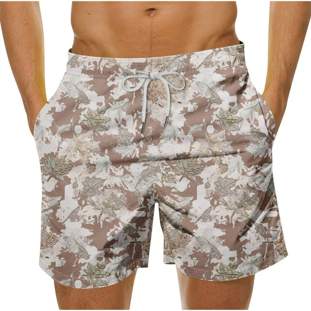 Pantalones Cortos Casuales de Baño con Impresión de Hojas Hawaianas para Hombres 100% Poliéster, Pantalones de Playa de Secado Rápido, Upf 50 + con Forro de Malla para Nadar