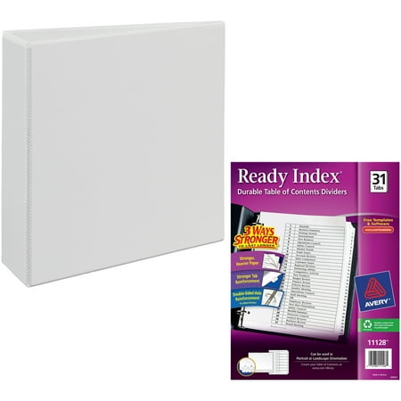 Binder Index (Avery Durable Slant Easy Insert Ring View Binder, 3; Capacity with Avery Ready Index Classic Tab Titles, 31-Tab 11128, 1-31, Letter, Black/White, 31/Set)