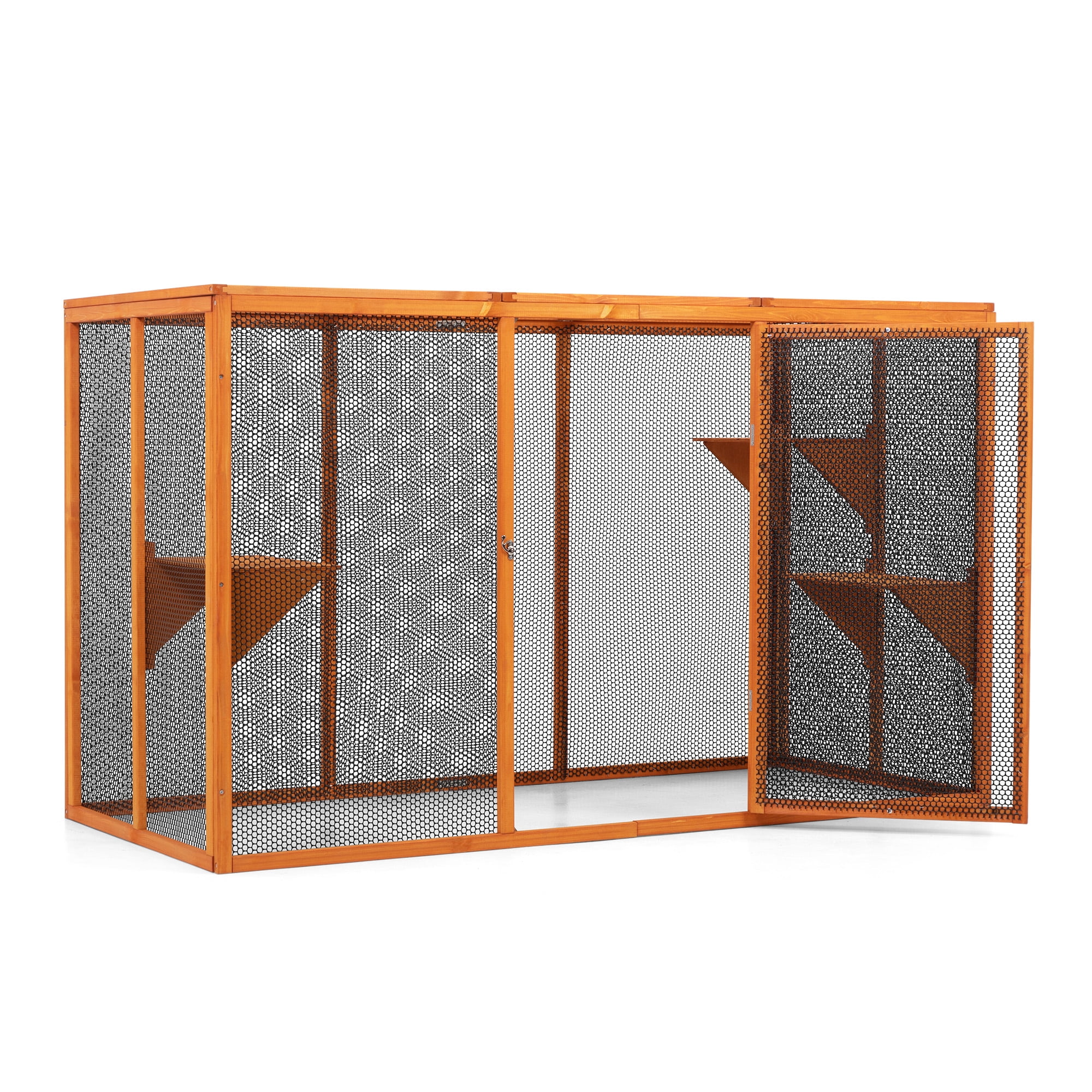 Spaco Outdoor/Indoor Cat Enclosure, Detachable Design, 3 Jumping Platforms, Waterproof Roof, Orange Color