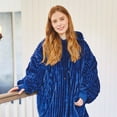 thumbnail image 4 of Nestl Wearable Blanket Hoodie, Oversized Hooded Blanket One Size Fits All, Reversible Plush Microfiber, Navy/Grey, 4 of 7