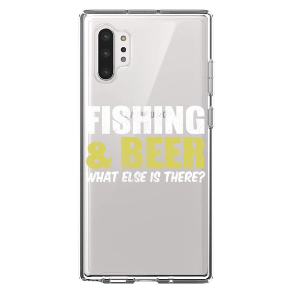 DistinctInk Clear Shockproof Hybrid Case for Galaxy Note 10 PLUS (6.8" Screen) - TPU Bumper Acrylic Back Tempered Glass Screen Protector - Fishing & Beer. What Else is There?