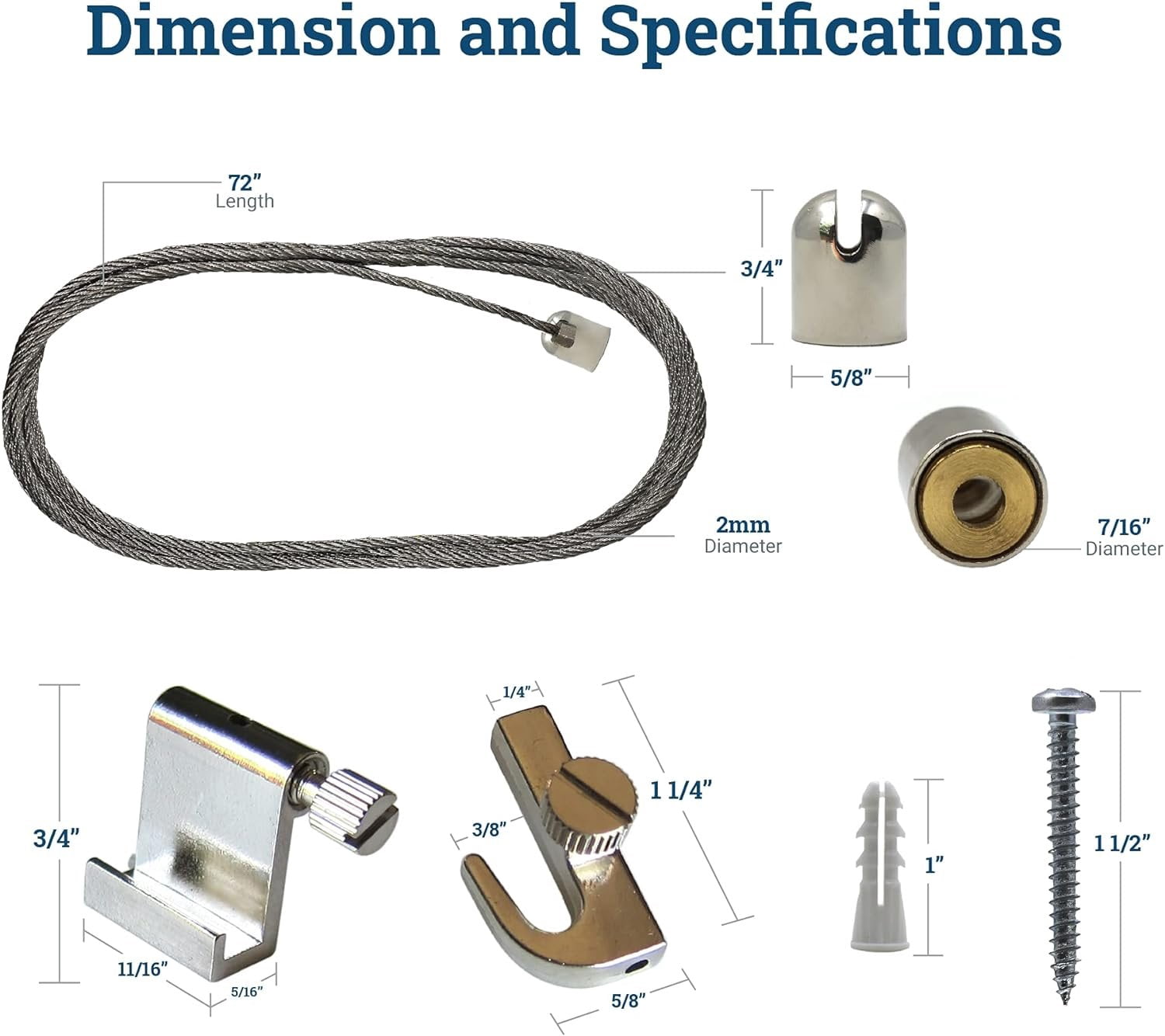 Picture Hang Solutions - 25-lbs Capacity Bullet Hanger with Steel Cable and Gallery Hooks - Gallery Hanging Systems