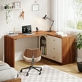 thumbnail image 2 of Tribesigns L Shaped Computer Desk with Drawers, Modern Corner Home Office Desk with Reversible Storage Cabinet, Rustic Brown & White, 1 Count, 2 of 8