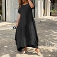 thumbnail image 2 of Vestido largo de manga larga y cuello redondo para mujer - Color liso, corte holgado para el día a día o fiestas, vestido versátil para todas las estaciones, 2 of 5