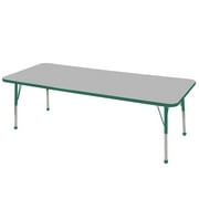 24in x 72in Rectangle Everyday T-Mold Adjustable Activity Table Grey/Green - Standard Ball with Six 12in Stack Chairs Green - Ball Glide