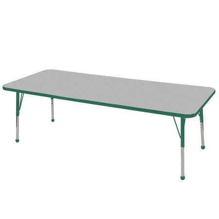 24in x 72in Rectangle Everyday T-Mold Adjustable Activity Table Grey/Green - Standard Ball with Six 12in Stack Chairs Green - Ball Glide