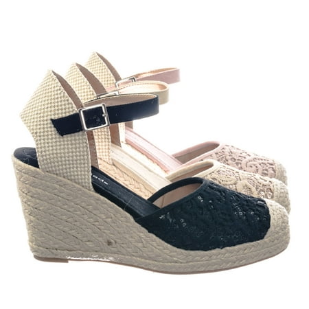 Queena by City Classified, Espadrille Platform Wedge w Floral Crochet Lace w Sequins (The Best Wedges Shoes)