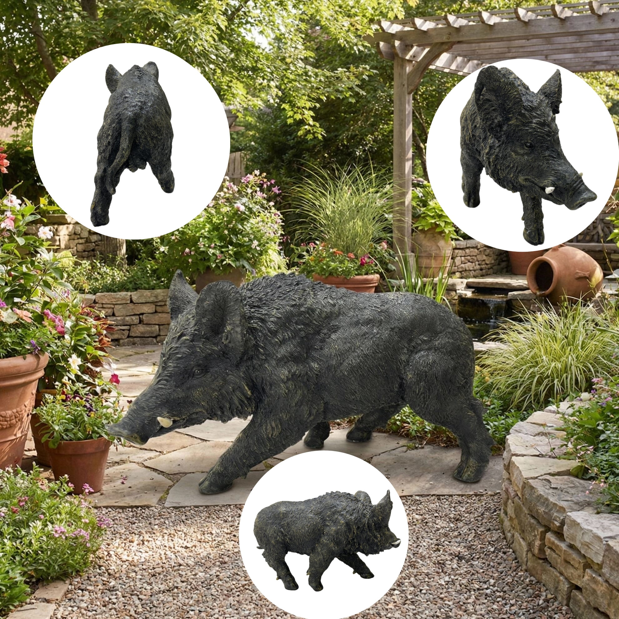 Large Wild Boar Garden Statue, 21.26" Outdoor Resin Animal Sculpture with Rustic Bronze Finish, Weather-Resistant Lawn Yard Decor for Garden, Patio, Courtyard or Indoor Display