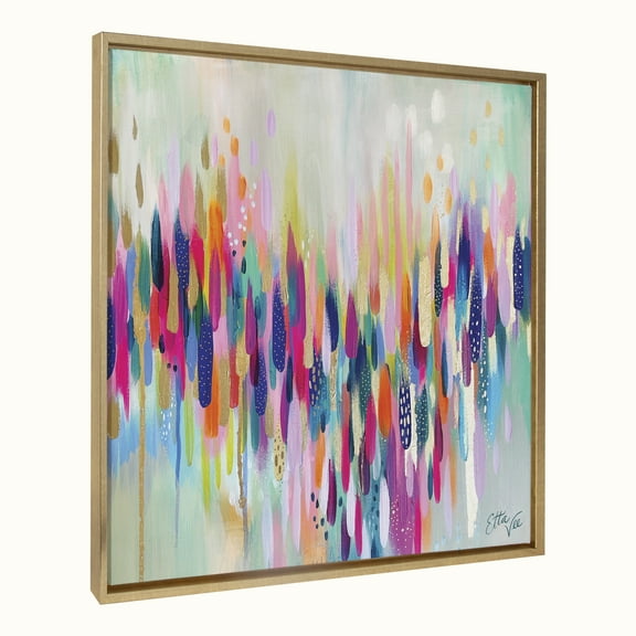 Kate and Laurel Sylvie Brushstroke 154 Framed Canvas Wall Art by Jessi Raulet of Ettavee, 30x30 Gold, Modern Abstract Colorful Fun Art for Wall