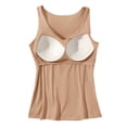 thumbnail image 6 of Sillenn Built In Bra Tank Tops V Neck Vest Casual Basic Tanks U Neck Built In Bra Top Wide Strap Camisole Double Layered Tank Tops Knitted Tank Tops Summer Sleeveless Shirts Beige L, 6 of 9