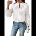 thumbnail image 1 of Blusa Informal Plisada de Larga con Cuello en V y Mangas Abullonadas para Mujer, Estilo Túnica Holgada de Negocios. S, 1 of 10