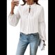 thumbnail image 1 of Blusa Informal Plisada de Larga con Cuello en V y Mangas Abullonadas para Mujer, Estilo Túnica Holgada de Negocios. S, 1 of 10