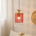 thumbnail image 4 of FSLiving Crystal Handle Pendant Lighting Swag with 15ft Plug-in UL Dimmer Switch Cord Motion Sensor Light Red Lampshade Light Nordic Minimalist Loft Style for Living Room Sloped Vaulted Ceiling, 4 of 9