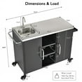 thumbnail image 2 of Outdoor Kitchen Island with Sink, Metal Grill Cart Table with 304 Stainless Steel Sink, Outdoor Bar Cart Sink Station with 4 Lockable Wheels for Pizza Prep & BBQ (Black), 2 of 9