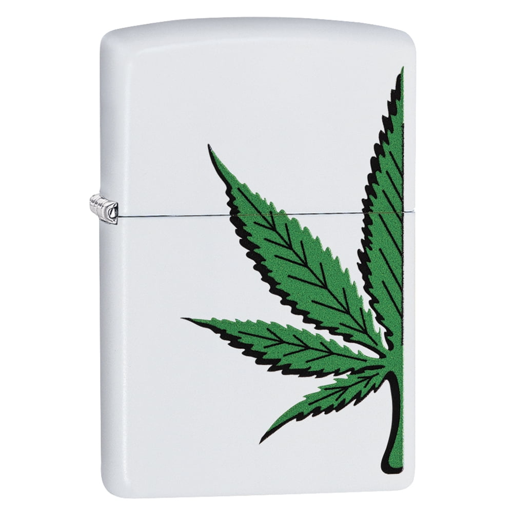 Zippo Lighter Half Weed Leaf White Matte 79455