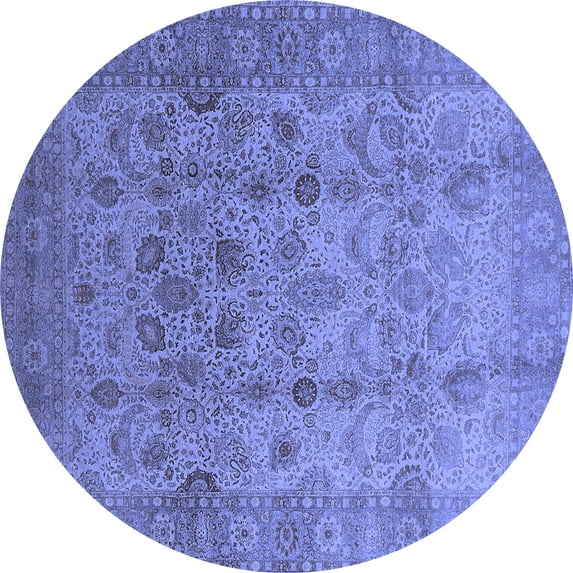 Ahgly Company Indoor Round Oriental Blue Traditional Area Rugs, 6' Round