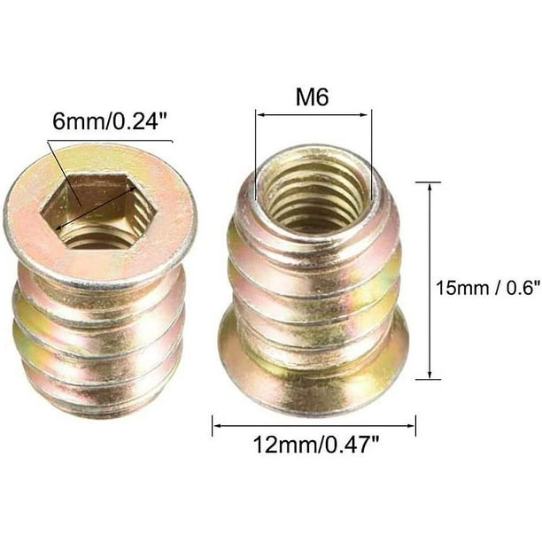 Enchufe de tornillo M6, piezas de tornillo para muebles, enchufe hexagonal, tuerca hexagonal de madera, kit de herramientas de surtido de tuercas de inserción de muebles (m6 * 15mm), 50 uds. Feliz Sencillez