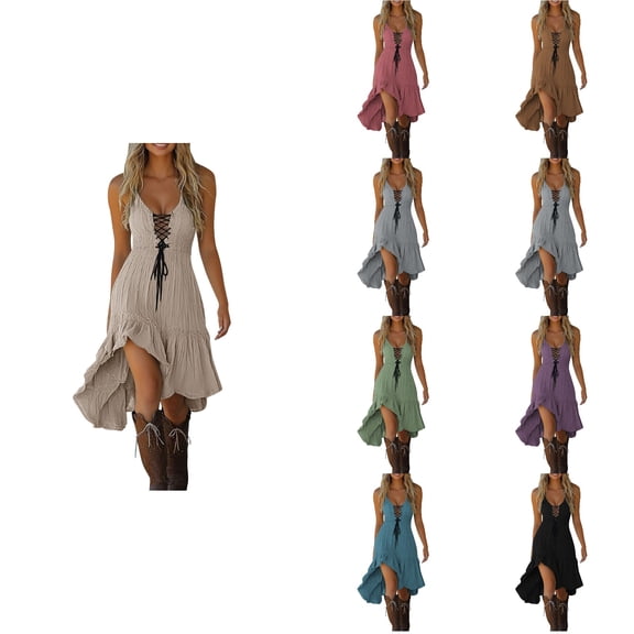 Antinious Women Soft Seersucker Sleeveless Asymmetric Hem Lace Patchwork Breathable Dress