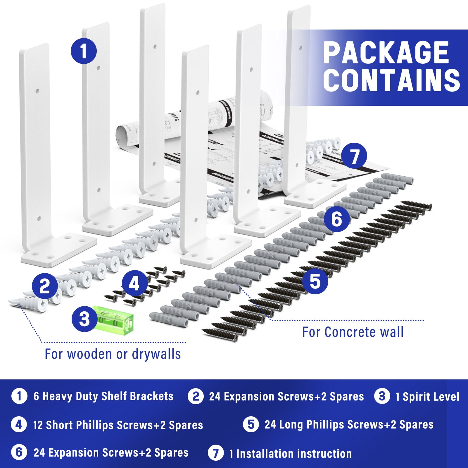 6 Pack Heavy Duty Shelf Bracket, 10 inch Floating Shelf Brackets(1/5"-Thick) White Metal Wall Shelf Support Brackets, Holds 160+lb