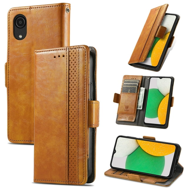 Case for Samsung Galaxy A03 CORE Cover Leather Wallet Folio Case Book Design Flip Magnetic Closure - Yellow