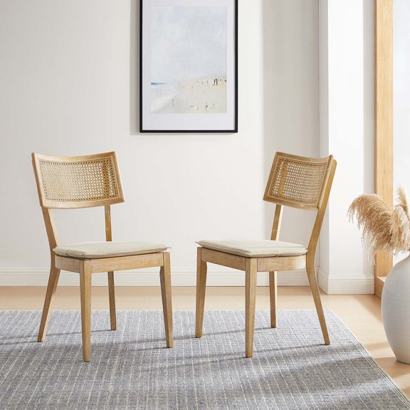 Modway Caledonia Fabric Upholstered Wood Dining Chair Set of 2 in Gray Beige