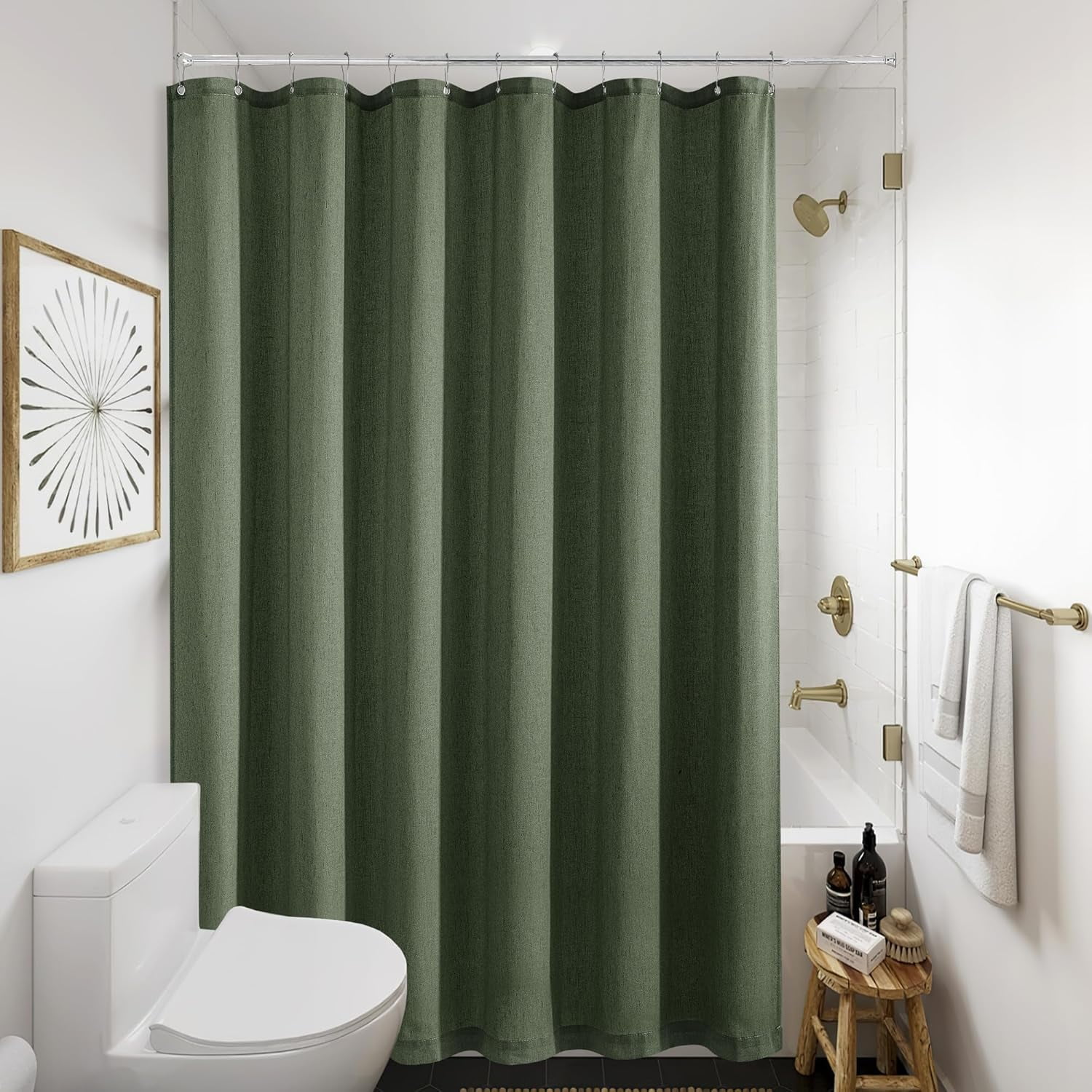 Beige Extra Long Linen Shower Curtain 84 Inch Long Neutral Bath Shower Curtain Set with Hooks XLong Tall Country Farmhouse Boho Drapes for Bathroom Bathtub Tan Beige 72x84 Drapes