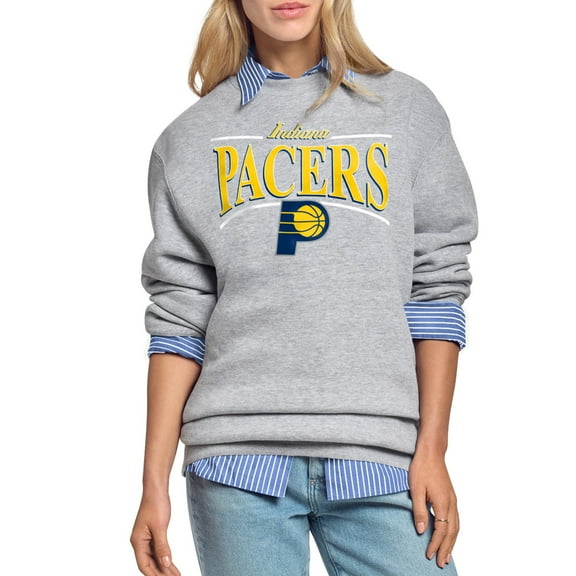 Women's Starter Gray Indiana Pacers Arch Stripe Fleece Crewneck Sweatshirt