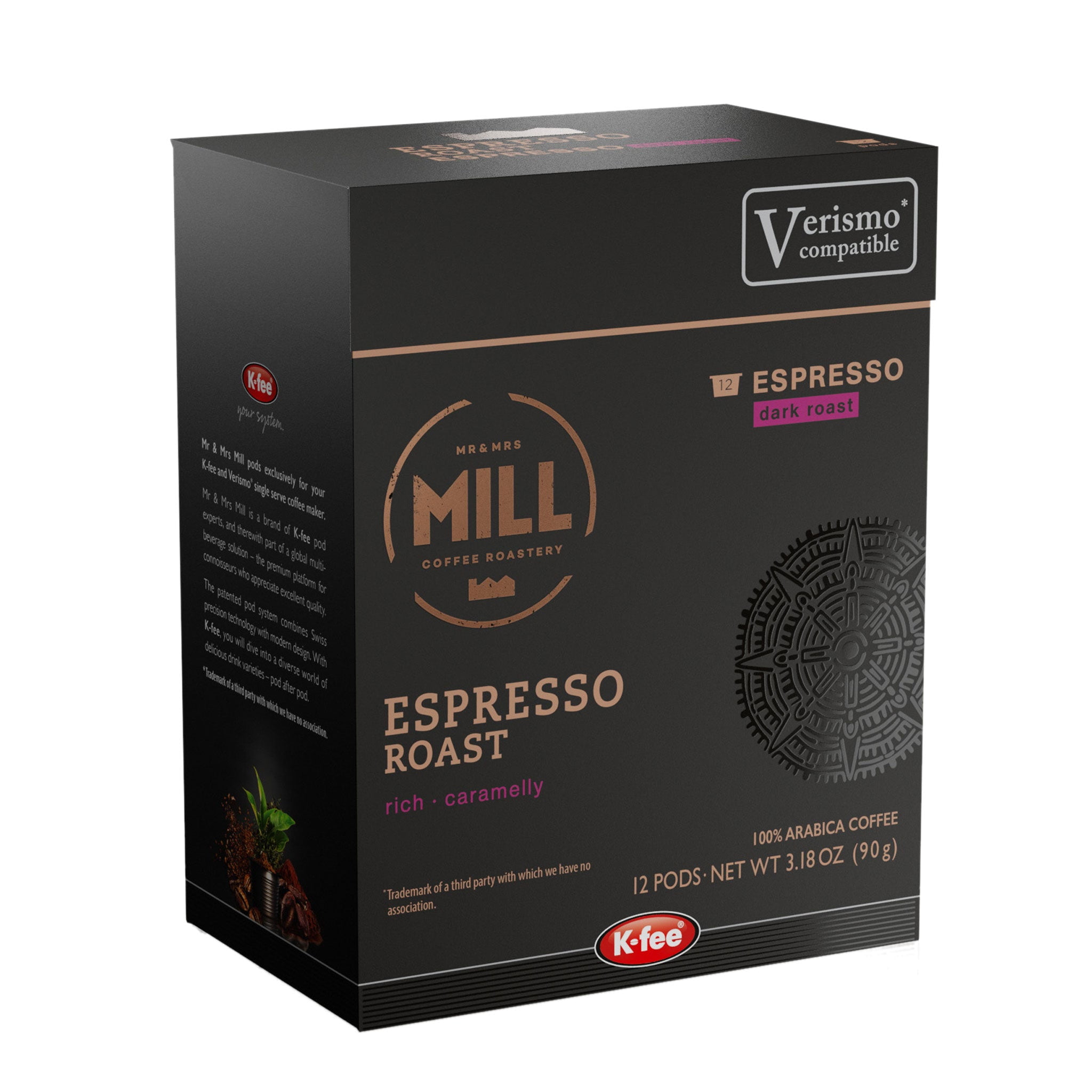 Mr and Mrs Mill Espresso Dark Roast Verismo/K-fee Compatible Single Serve Pods 72pk