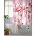 thumbnail image 2 of Split Shower Curtain for Transfer Bench, Pink Floral Print Fabric Shower Curtains for Bathroom, Checkered Bow Rose Flower Gingham Tub Sliding Transfer Bench Waterproof Bath Curtains 72"x84", 2 of 9