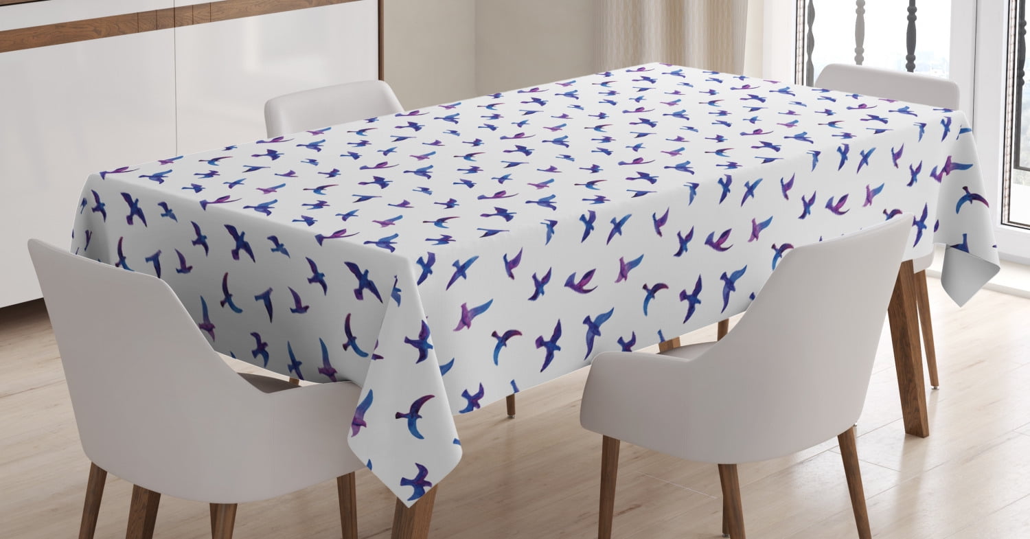 52 X 70 Rectangle Satin Table Cover Accent for Dining Room and Kitchen Flock of Flying Pigeons and Doves Transitioned Color Watercolor Design Ambesonne Birds Tablecloth Night Blue and Eggplant 