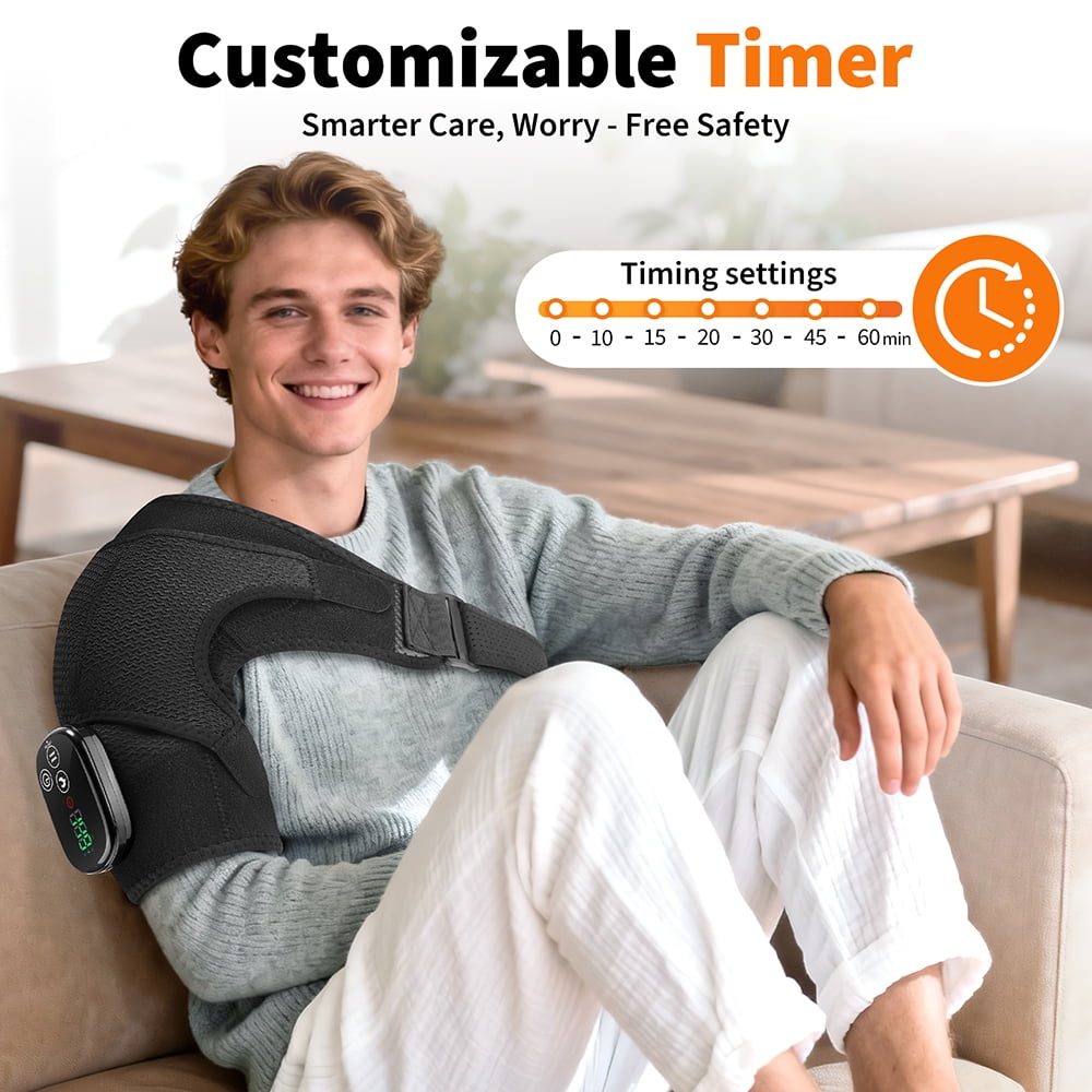 Cordless Red Light Therapy for Shoulder with Heat Massage, Portable Heated Shoulder Brace Wrap with 5000mAh Cord-Free Controller, Improve Joint Muscle