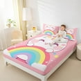 thumbnail image 4 of Manfei Kawaii Pink Cat Twin Sheet Sets for Kids, Cartoon Rainbow Twin Fitted Sheet, Cute Stars Print Flat Sheet, Ultra Soft Home Decor, 3pcs, 4 of 7