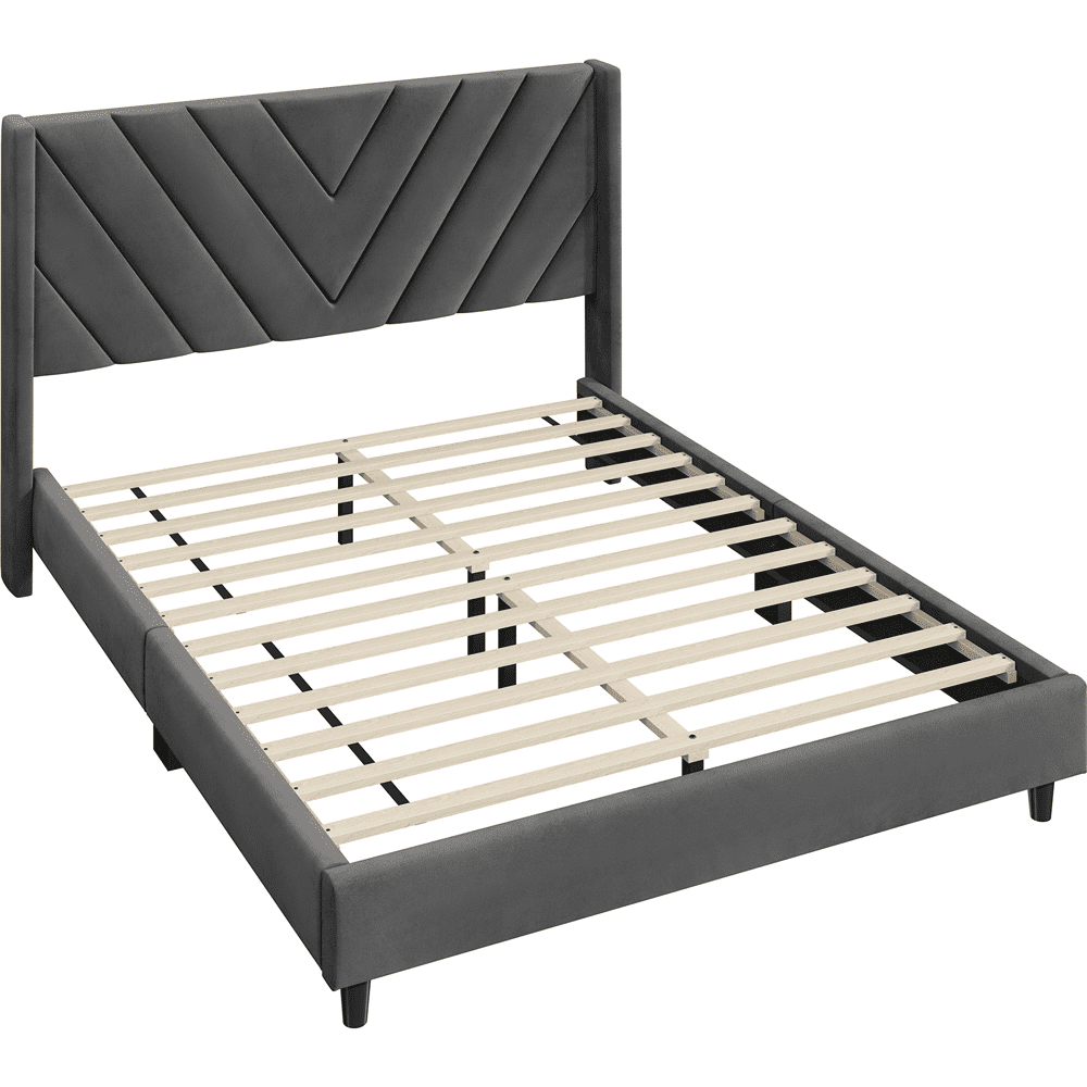 Renwick Upholstered Platform Full Size Bed with Slat Support for Adults, Dark Gray