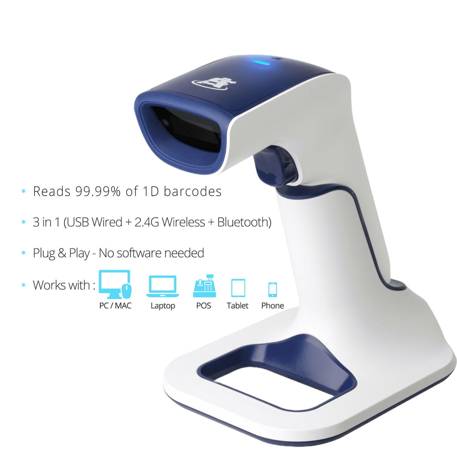 ScanAvenger SA3600 1D Wireless Barcode Scanner – Bluetooth, Wi-Fi, USB, Handheld/on-Counter