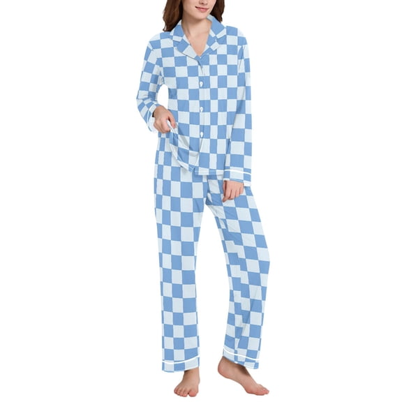 joogoo Pajamas Set for Women Checkered Grid-t7 Long Sleeve Pjs Loungewear L