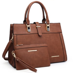 Dasein Flap-Over Belt Satchel with Wristlet, Brown