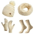 thumbnail image 3 of UJNDER Winter Women's Woolen Hat Gloves Scarf and Socks 4 Piece Set for Cold Weather Fashion Beige, 3 of 3