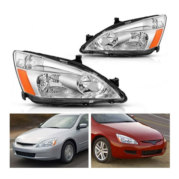 WaiRitoday Compatible with 2003-2007 Honda Accord Headlights Chrome Housing Headlamps Pair Replacement