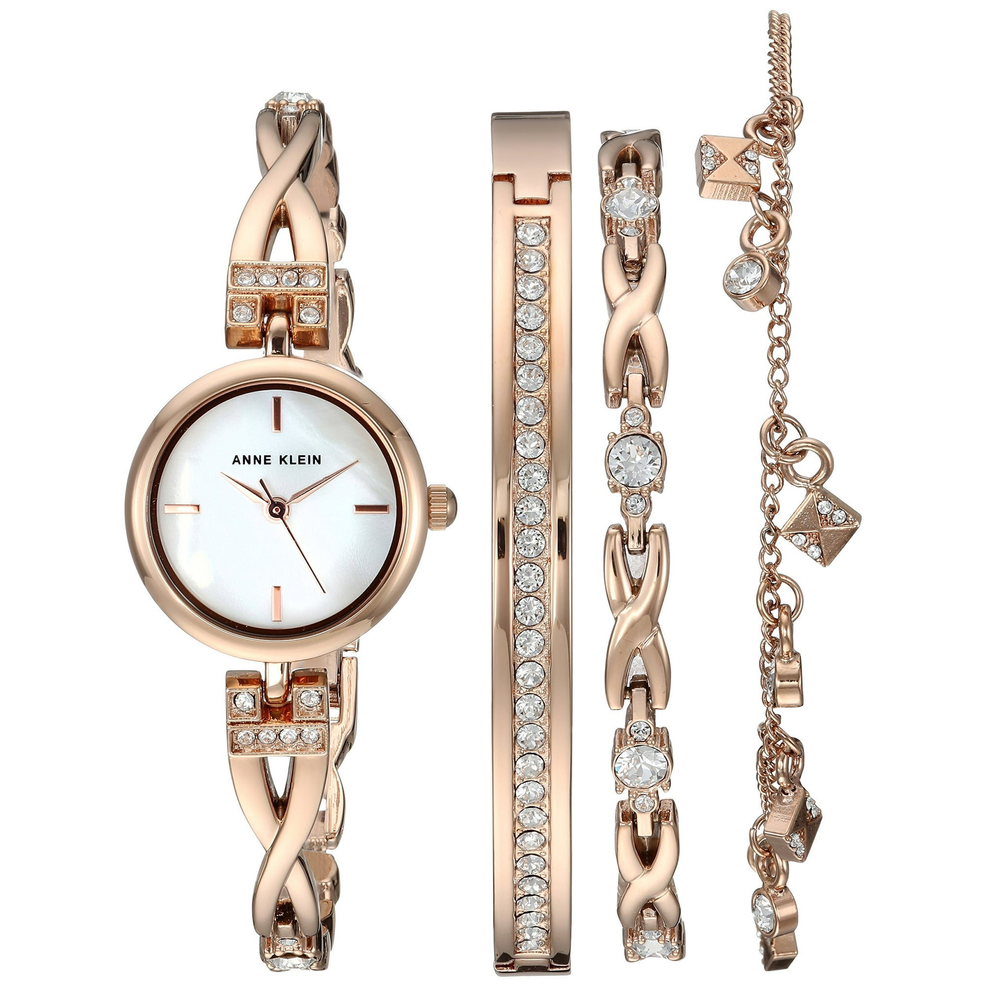Anne Klein Women s Premium Crystal Accented Rose Gold Tone Watch and B