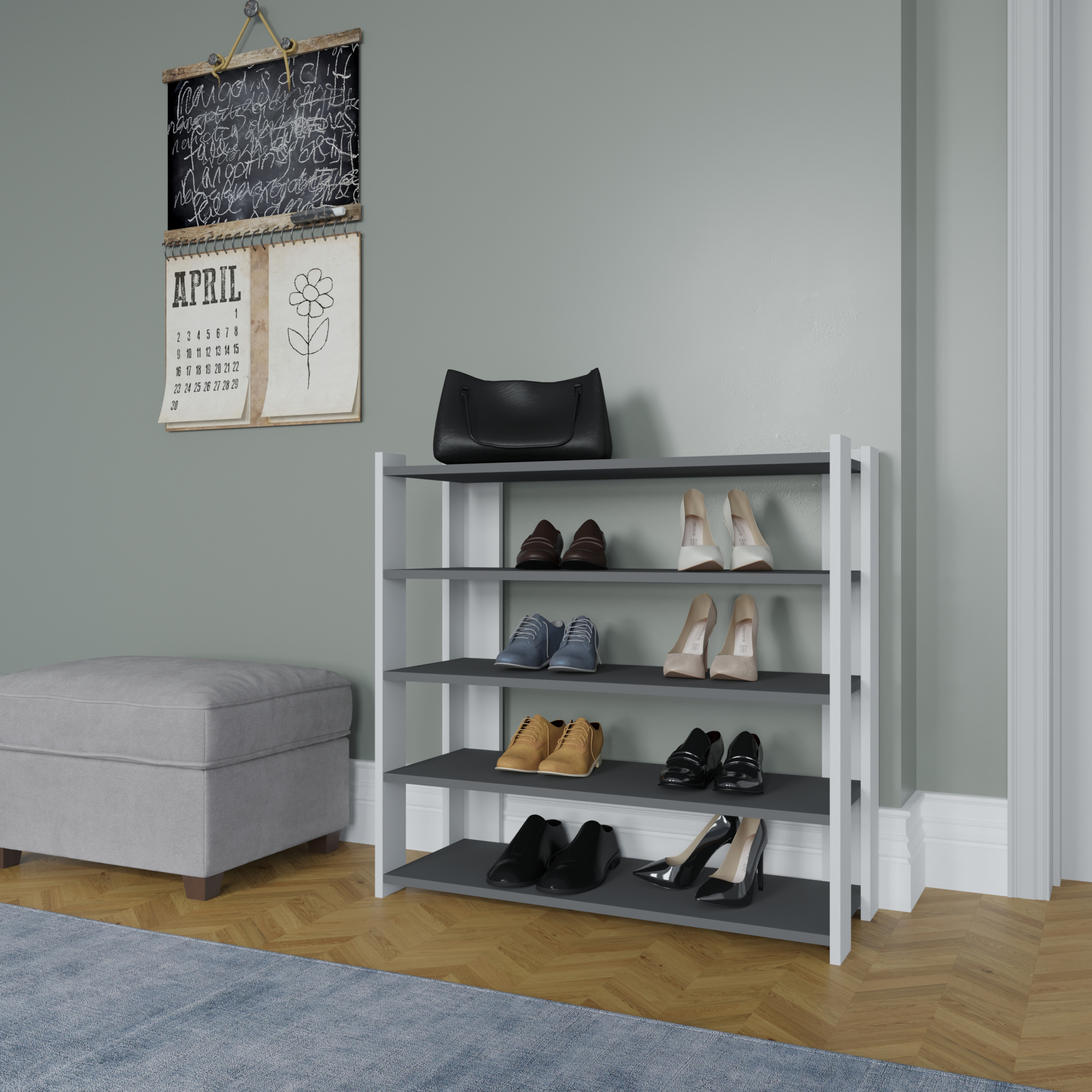 Ada Home Decor Furniture 4 Tier 16 Pair White Anthracite Gordon Modern Shoe Rack