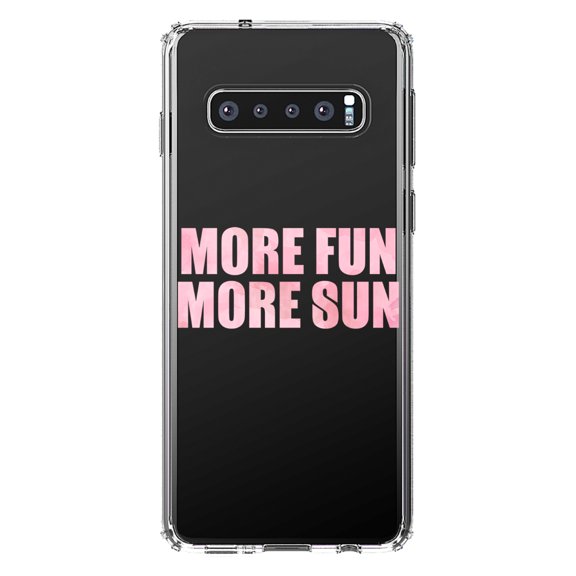 DistinctInk Clear Shockproof Hybrid Case for Samsung Galaxy S10 (6.1" Screen) - TPU Bumper Acrylic Back Tempered Glass Screen Protector - More Fun More Sun