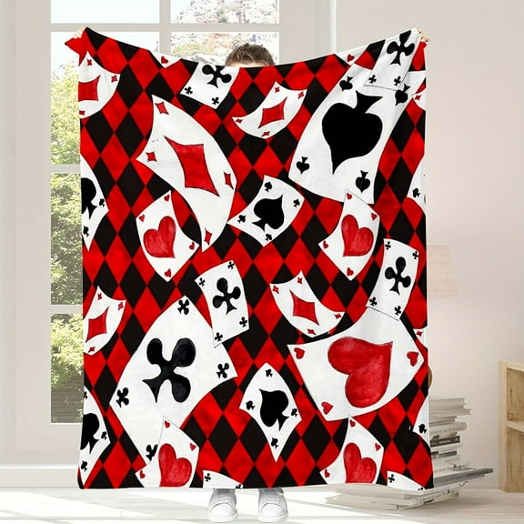 Cozy Christmas Poker Movie-Themed Flannel Throw Blanket - Soft, Warm & Reversible for Couch, Bed, or Travel - Modern Geometric Design, Machine Washable