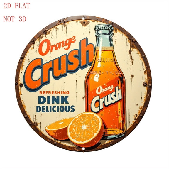 HELLOYOUNG Orange Crush Vintage Soda Sign Retro Metal Wall Decor 8 Inch Round 1950s Aluminum Home Bar Gift