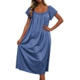 thumbnail image 2 of FASHOFT Long Silk Nightgown for Women Ruffle Sleeve Night Gown Victorian Full Length House Dress Satin Soft Solid Night Dress Ladies Sleepwear Blue, 2 of 4